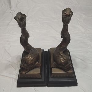 Vintage Chinoiserie Koi Candle Holder Bookends